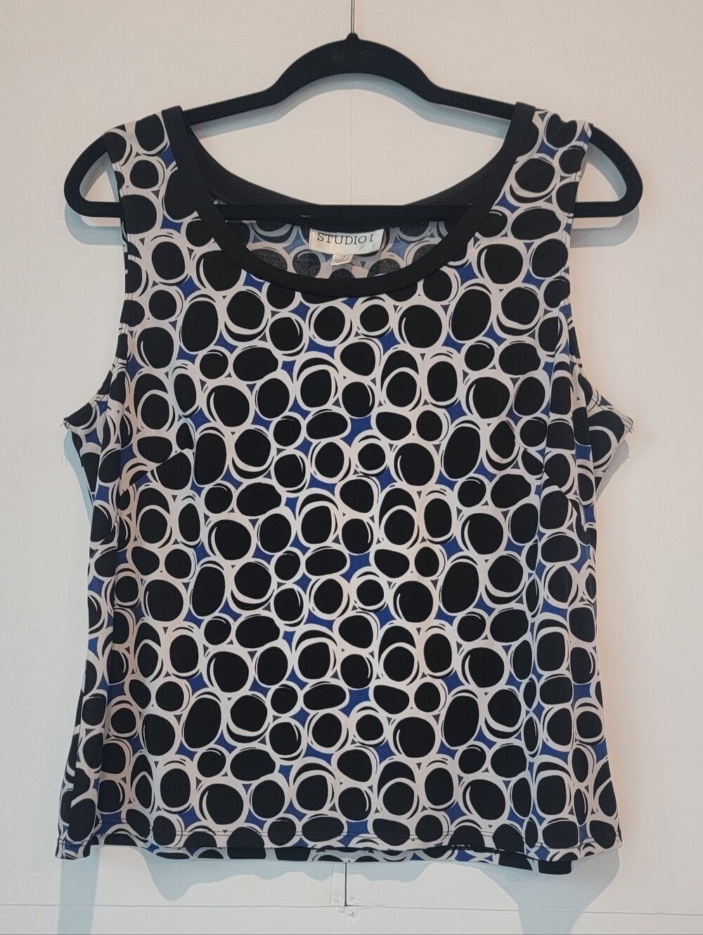 Studio I Size 14 Black Blue White Geometric Sleeveless Tank Top